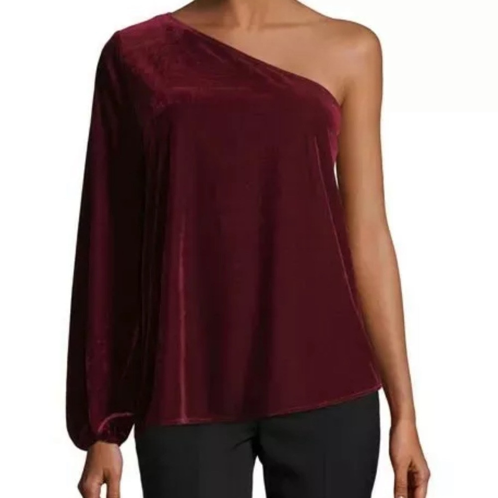 RAMY BROOK Velvet One Shoulder Kanye Blouse, XS Red $325. Perfect for nights out